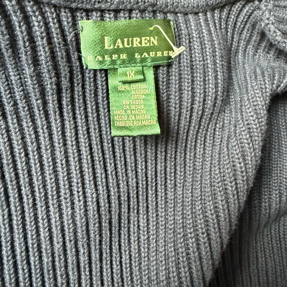 Lauren Ralph Lauren Double Breasted Cardigan Large Chunky Knit Navy Gold Pockets
